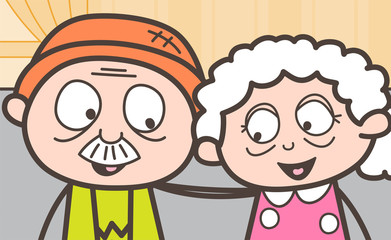 Cartoon Old Romantic Couple Vector Illustration