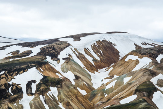 View on the beautifully colored mountain, volcano Blahnukur, Iceland