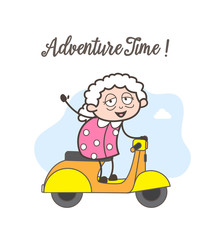 Cartoon Grandmother Riding Scooter Vector Graphic