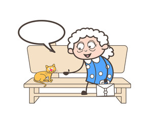 Cartoon Old Woman Talking with Pet Cat Vector Concept
