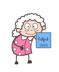 Cartoon Granny Showing a Good Quality Certificate Vector Illustration