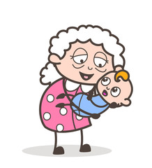 Cartoon Grandmother Lifted a Baby in the Lap Vector Graphic
