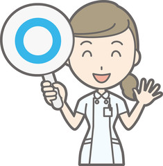 Illustration that a nurse wearing a white suit has a circle's mark
