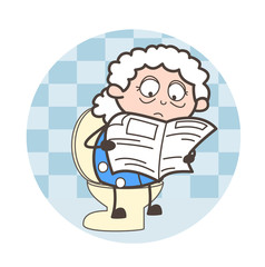 Cartoon Grandpa Reading Newspaper Vector Illustration