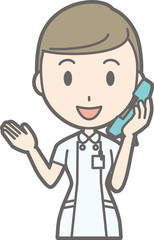 Illustration that a nurse wearing a white coat is calling