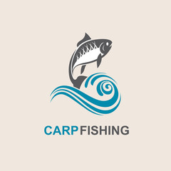 icon of carp fish with waves