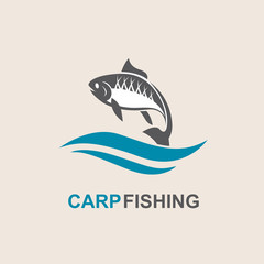 icon of carp fish with waves