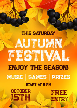Fall festival of autumn harvest poster template