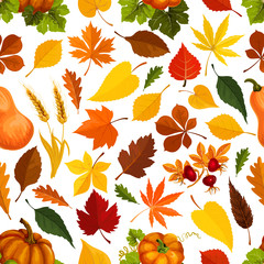 Obraz premium Autumn leaves vector seamless pattern