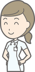 Illustration that a nurse wearing a white coat laughs at the waist