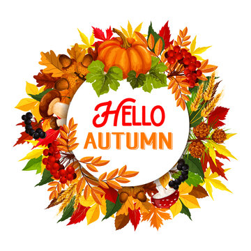 Autumn maple leaf pumpkin harvest vector poster