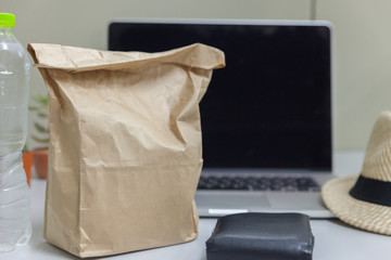 lunch bag on office desk