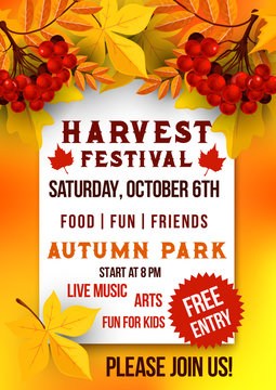 Harvest festival of autumn season poster template