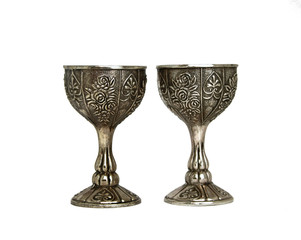two vintage metal Cup with flower pattern