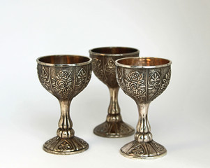 three vintage metal Cup with flower pattern