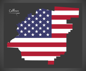 Calhoun county map of Alabama USA with American national flag illustration