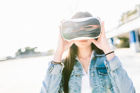 Woman wearing VR glasses