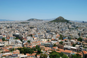 Fototapeta na wymiar Panorama view from the Acropolis of Athens and mount Lycabettus