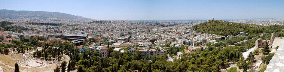 Fototapeta na wymiar Panorama view from the Acropolis of Athens and the coast