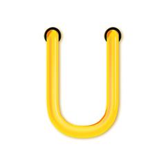 Neon tube style light letter U. Glowing neon Capital letter. 3D rendering