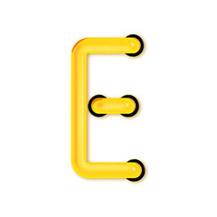 Neon tube style light letter E. Glowing neon Capital letter. 3D rendering