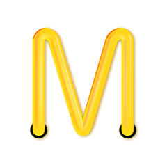 Neon tube style light letter M. Glowing neon Capital letter. 3D rendering