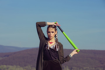 Sport or criminal girl outdoor.