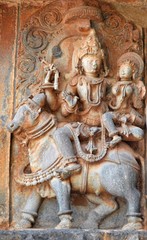 Shiva and Parvathi on Nandi Hoysaleswara Temple Halebidu
