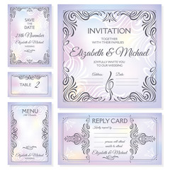 Calligraphic vintage floral wedding cards collection