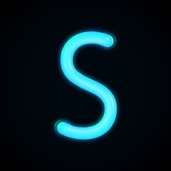 Naklejka premium Blue neon glowing light letter S capital letter. 3D rendering
