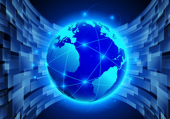 Vector Abstract futuristic Global Network, computer technology dark blue color background , technology concept