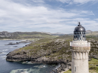 Stunning aerial shot of Ardnamurchan Point, Great Britains most westerly point, with lighthouse and...