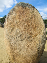 A view of the menhirs at Cromeleque dos Almendres (Almendres Cromlech) megalithic complex in...