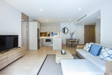 Fototapeta na wymiar interior design living room luxury and modern kitchen
