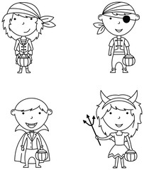 Vector set with cartoon characters: vampire, evil and pirates.