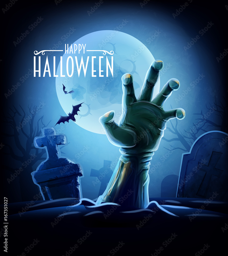 Wall mural halloween poster with zombie