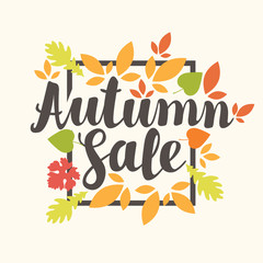 Fototapeta na wymiar Vector banner with the inscription Autumn sale. Can be used for flyers, banners or posters. Vector illustration with colorful autumn leaves