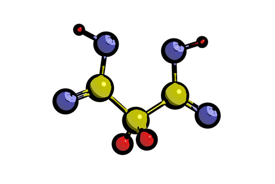 Molecular structure of malonic acid, 3D rendering