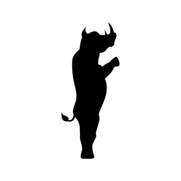 recommend clip art: Rhino silhouette stands on two legs isolated on white background