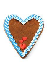 Oktoberfest Gingerbread heart on white isolated background with copy space.