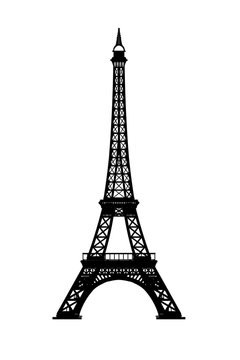 Eiffel tower black silhouette on white background, 3D rendering