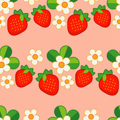 Summer pattern with Strawberries and Flowers. Strawberry background. Textile rapport.