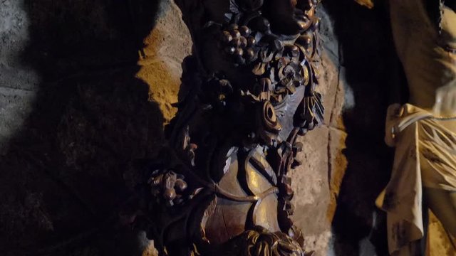 Detail of carved in columns in small church of the seventeenth century