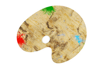 wooden art palette with paints 3d render