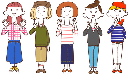 女性グループ　若い　全身
