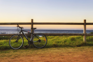 Obraz premium Sea bicycle fence