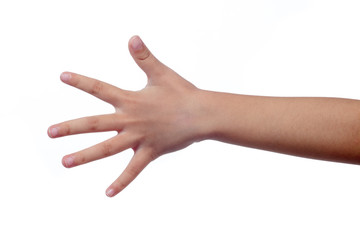 Child's hand showing the number five