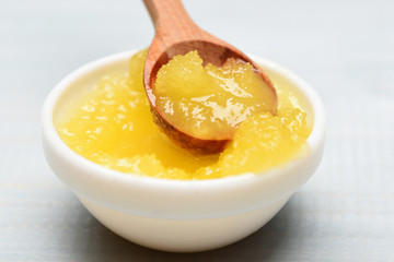 Sweet natural nectar on grey background, close up