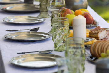 medieval tin plates on the table