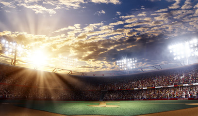 Professional baseball arena grande, sunset view, 3d rendering